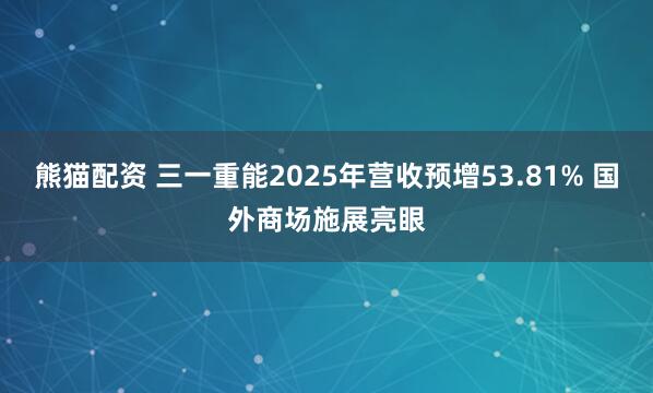 熊猫配资 三一重能2025年营收预增53.81% 国外商场施展亮眼