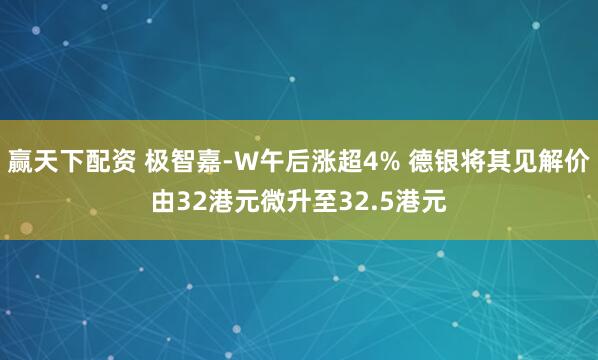 赢天下配资 极智嘉-W午后涨超4% 德银将其见解价由32港元微升至32.5港元