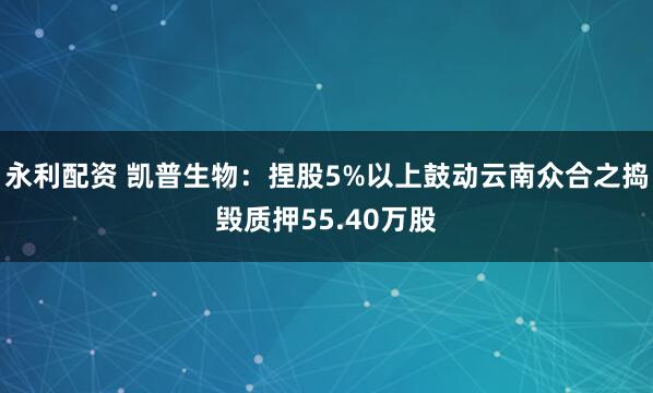 永利配资 凯普生物：捏股5%以上鼓动云南众合之捣毁质押55.40万股